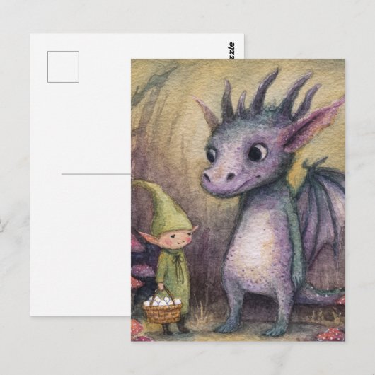 Baby Purple Dragon and Elf With Eggs ポストカード (正面/裏面)