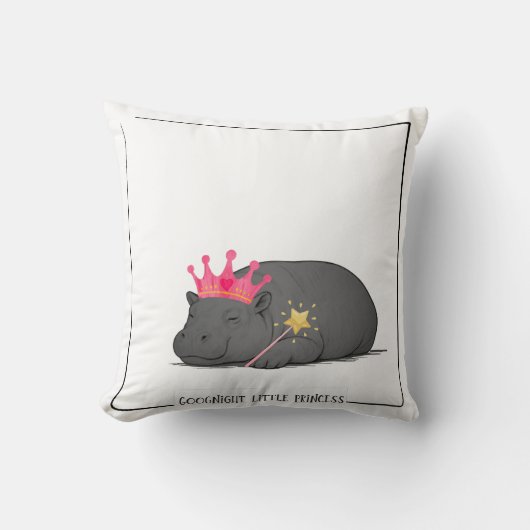 Baby Pygmy Hippo Princess Throw Pillow クッション (正面)
