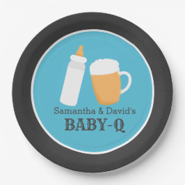 Baby-Q ビール バーベキュー 男女合同ベビーシャワープレート - ブルー ペーパープレート
