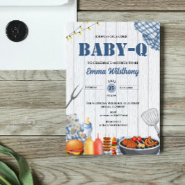 Baby-Q Baby Shower Boy Rustic BBQ Backyard Plaid  招待状