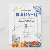 Baby-Q Baby Shower Boy Rustic BBQ Backyard Plaid  招待状 (正面)