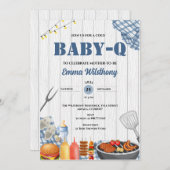 Baby-Q Baby Shower Boy Rustic BBQ Backyard Plaid  招待状 (正面/裏面)