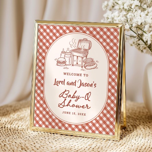 Baby Q BBQ Cookout Couples Baby Shower Welcome ポスター