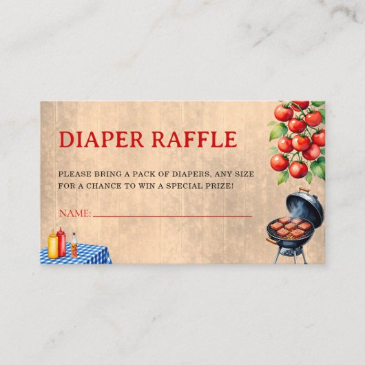 Baby-Q BBQ Couples Baby Shower Diaper Raffle エンクロージャーカード (正面)
