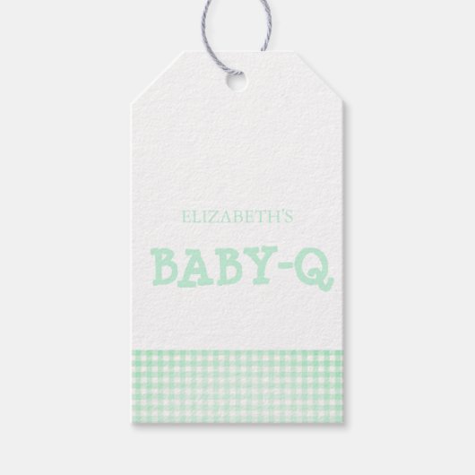 Baby-Q Mint Green Gingham Baby Shower ギフトタグ (正面)