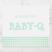 Baby-Q Mint Green Gingham Baby Shower スパークリングワインラベル (シングルラベル)