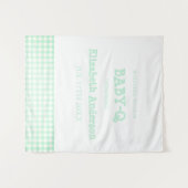 Baby-Q Mint Green Gingham Baby Shower タペストリー (正面(横))