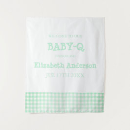 Baby-Q Mint Green Gingham Baby Shower タペストリー