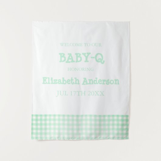 Baby-Q Mint Green Gingham Baby Shower タペストリー (正面)