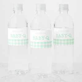 Baby-Q Mint Green Gingham Baby Shower ペットボトルラベル