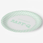 Baby-Q Mint Green Gingham Baby Shower ペーパープレート (アングル)