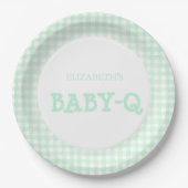 Baby-Q Mint Green Gingham Baby Shower ペーパープレート (正面)