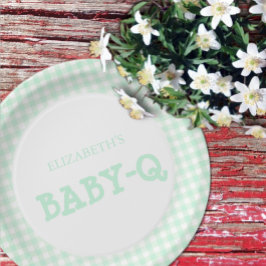 Baby-Q Mint Green Gingham Baby Shower ペーパープレート