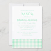 Baby-Q Mint Green Gingham Baby Shower 招待状 (正面)