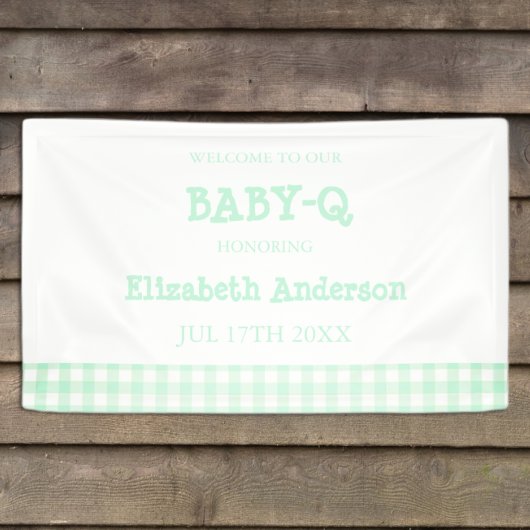 Baby-Q Mint Green Gingham Baby Shower 横断幕