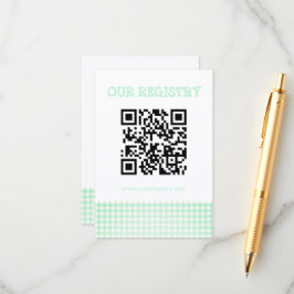 Baby-Q Mint Green Gingham Baby Shower Registry エンクロージャーカード