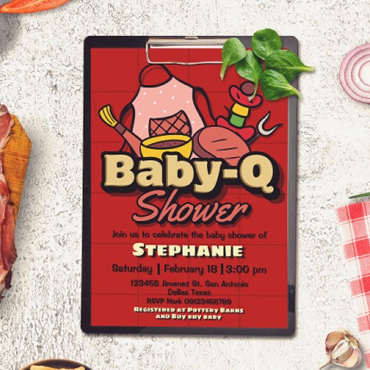 Baby-Q Shower - Barbeque BBQ Grill Baby Shower 招待状