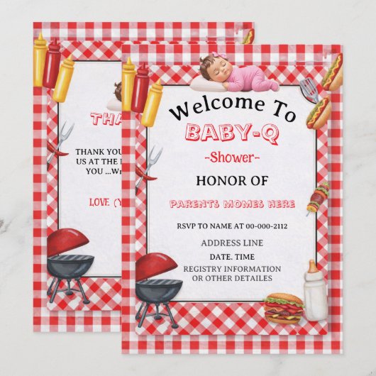 Baby-Q Shower Invitation & BBQ Couples Shower 招待状 (正面/裏面)
