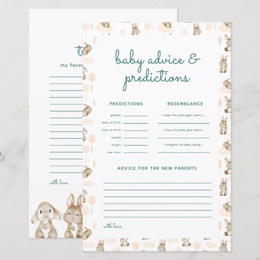 Baby Rabbit Baby Shower Predictions & Advice Card (正面/裏面)