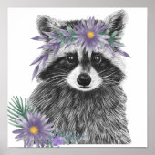 Baby Raccoon Floral Nursery Print | Raccoon Print ポスター (正面)