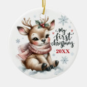 Baby Reindeer First Christmas Keepsake Photo セラミックオーナメント (正面)