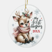 Baby Reindeer First Christmas Keepsake Photo セラミックオーナメント (左)