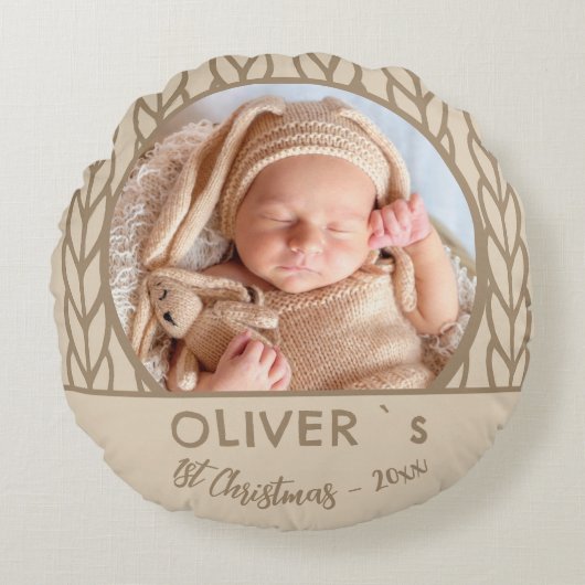 Baby`s 1st Christmas Knitting Photo  ラウンドクッション (正面)