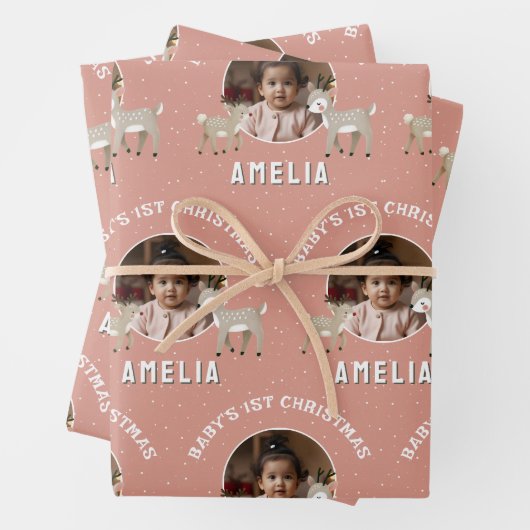 Baby’s 1st Christmas Reindeer Keepsake Photo ラッピングペーパーシート (インサイチュ)