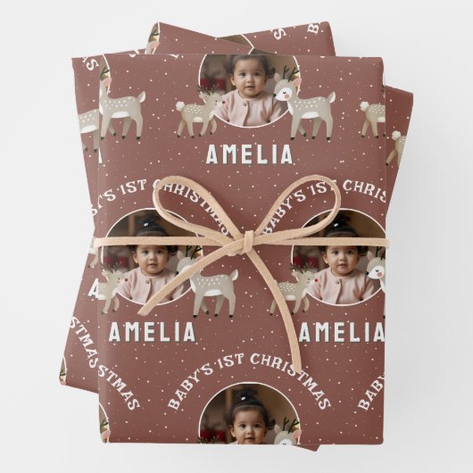 Baby’s 1st Christmas Reindeer Keepsake Photo ラッピングペーパーシート (インサイチュ)