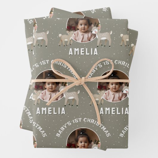 Baby’s 1st Christmas Reindeer Keepsake Photo ラッピングペーパーシート (インサイチュ)