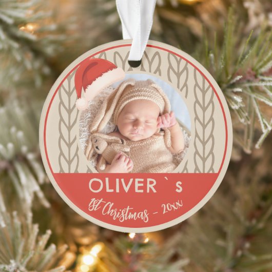 Baby`s 1st Christmas Santa Hat Knitting Photo オーナメント (ツリー)