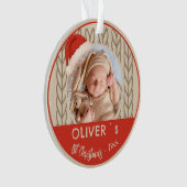 Baby`s 1st Christmas Santa Hat Knitting Photo オーナメント (正面)