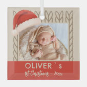 Baby`s 1st Christmas Santa Hat Knitting Photo ガラスオーナメント (正面)