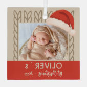 Baby`s 1st Christmas Santa Hat Knitting Photo ガラスオーナメント (裏面)