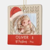 Baby`s 1st Christmas Santa Hat Knitting Photo セラミックオーナメント (左)
