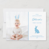 Baby’s 1st Easter Photo Card With Blue Bunny Ears カード (正面)