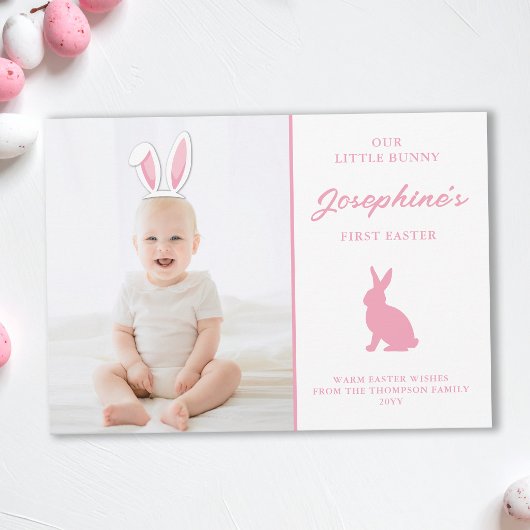 Baby’s 1st Easter Photo Card With Pink Bunny Ears カード