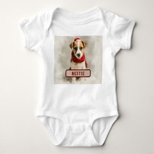 Baby’s Christmas Bodysuit – Cute Bestie Dog Design ベビーボディスーツ (正面)