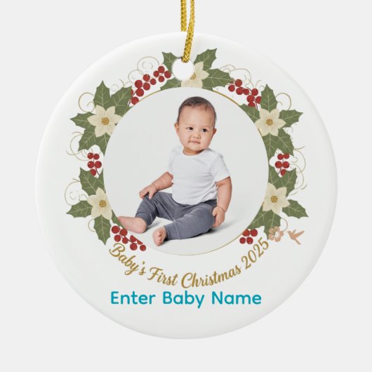 Baby’s First Christmas 2025 Photo Circle Ornament セラミックオーナメント (正面)