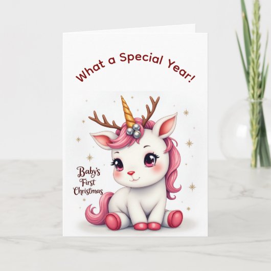 Baby’s First Christmas 2025 Unicorn Reindeer card カード (正面)