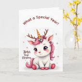 Baby’s First Christmas 2025 Unicorn Reindeer card カード (黄色い花)