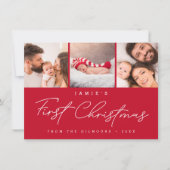 Baby’s First Christmas 3 Photo Collage Script RED シーズンカード (正面)