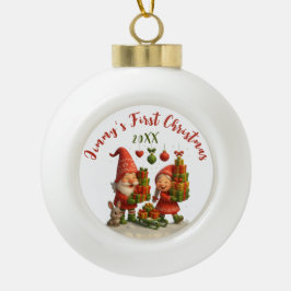 Baby’s First Christmas Ball - Cute Holiday Gnomes セラミックボールオーナメント