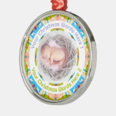 Baby’s First Christmas Blue Pink Green Photo Gift メタルオーナメント (左)