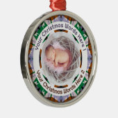 Baby’s First Christmas Brown Green Purple Photo メタルオーナメント (右)