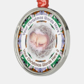 Baby’s First Christmas Brown Green Purple Photo メタルオーナメント (左)