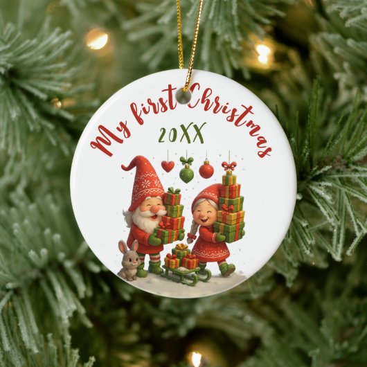 Baby’s First Christmas - Cute Holiday Gnomes セラミックオーナメント (ツリー)