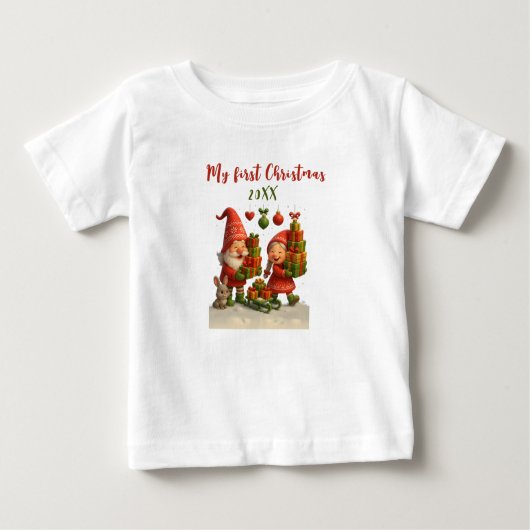 Baby’s First Christmas - Cute Holiday Gnomes ベビーTシャツ (正面)
