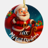 Baby’s First Christmas - Cute Holiday Santa セラミックオーナメント (正面)