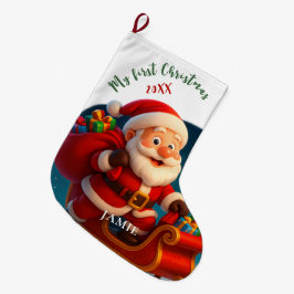 Baby’s First Christmas - Cute Holiday Santa ラージクリスマスストッキング